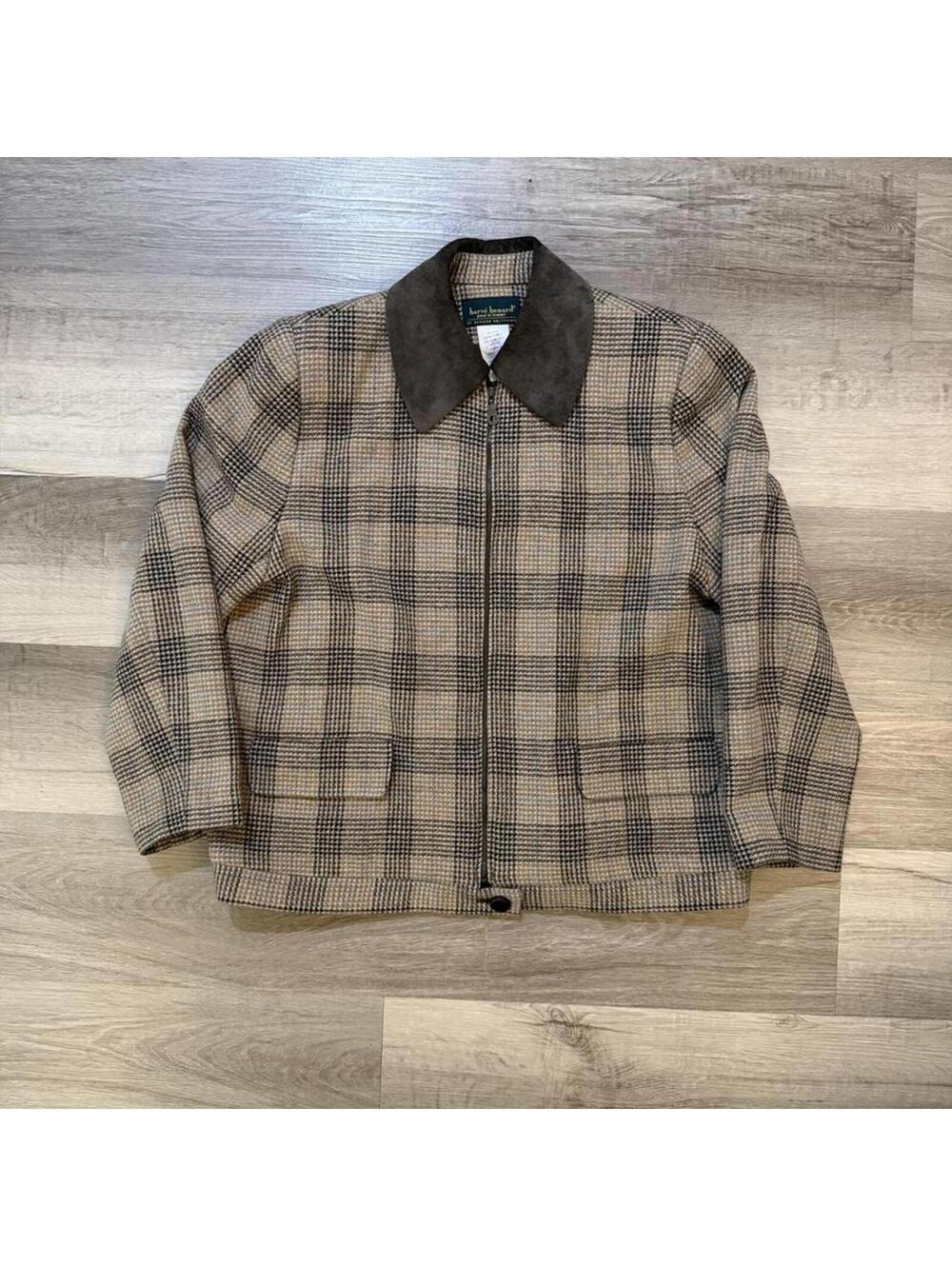 Vintage Harve Benard brown plaid wool blazer jacket with suede collar size 14w